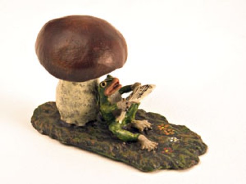 TEMPORARILY OUT OF STOCK <BR><BR>  Vienna Bronze 'Frog under Mushroom' 