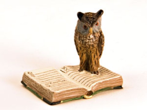 Vienna Bronze Owl on Book  Miniature Figure 