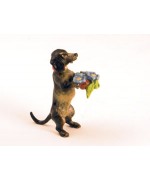 TEMPORARILY OUT OF STOCK <BR><BR>  Vienna Bronze 'Dachshund carrying flowers' Miniature Figure<BR