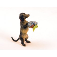 TEMPORARILY OUT OF STOCK <BR><BR>  Vienna Bronze 'Dachshund carrying flowers' Miniature Figure<BR