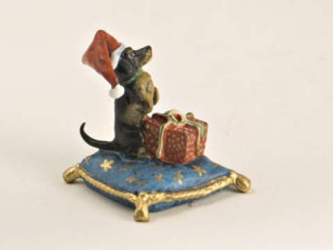 TEMPORARILY OUT OF STOCK -  Vienna Bronze Dachshund on Pillow  Miniature Figure 