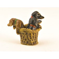 Vienna Bronze Dachshunds in Basket Miniature Figure 