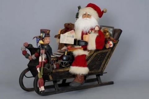 TEMPORARILY OUT OF STOCK Karen Didion  Lighted Vintage Sleigh Santa Claus 