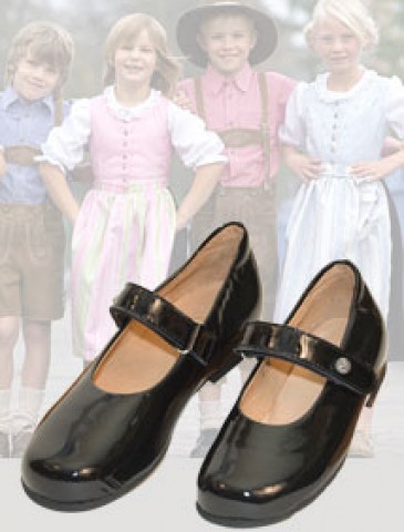 dirndl + bua Girl's Black Patent Leather Shoe