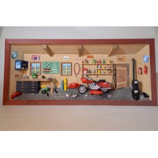 German wooden 3D-picture box-Diorama Harley-Davidson Motorcycle Shop Painted - FD