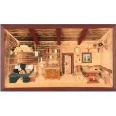 German wooden 3D-picture box-Diorama Farmhouse Parlor Painted 