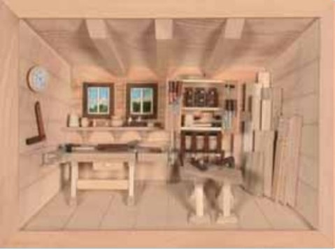 German wooden 3D-picture box-Diorama Carpenter Shop nature