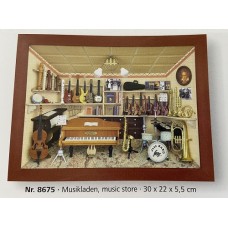 German wooden 3D-picture box-Diorama Music Store 
