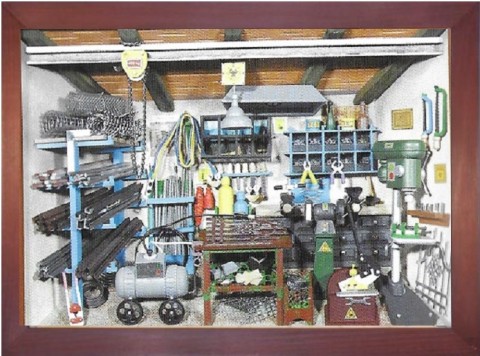 German wooden 3D-picture box-Diorama Locksmith
