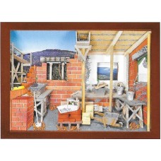 German wooden 3D-picture box-Diorama Bricklayer's Room