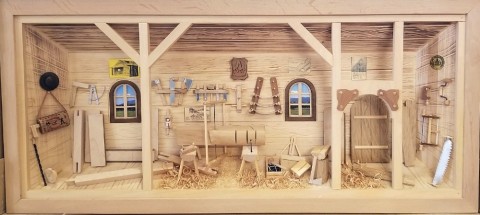 NEW - German Wooden 3D Picture Box Carpenter Workshop Natural Finish