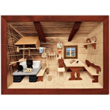 German wooden 3D-picture box-Diorama Farm Kitchen Painted 
