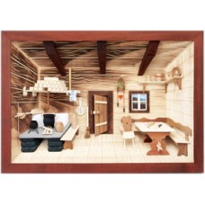 German wooden 3D-picture box-Diorama Farm Kitchen Painted 