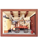 German wooden 3D-picture box-Diorama Firehouse Painted 