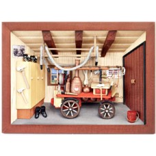 German wooden 3D-picture box-Diorama Firehouse Painted 