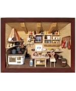 German wooden 3D-picture box-Diorama Restaurant Kitchen Painted 