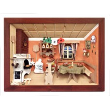 German wooden 3D-picture box-Diorama Pizza - Restaurant Painted 