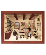 German wooden 3D-picture box-Diorama Cobbler Shop Painted 