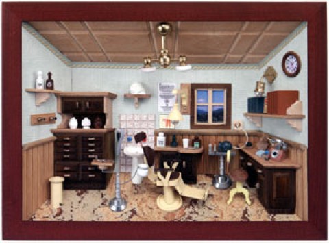 German wooden 3D-picture box-Diorama Dentist Office Painted 
