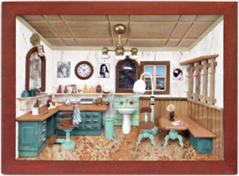 German wooden 3D-picture box-Diorama Hair Salon Painted 