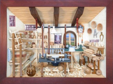 German wooden 3D-picture box-Diorama Woodturner's - Drechsler 