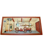 Large German wooden 3D-picture box-Diorama Firehouse - Feuerwehr Painted 