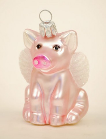 Mouth Blown Glass Ornament 'Pink Pig' 