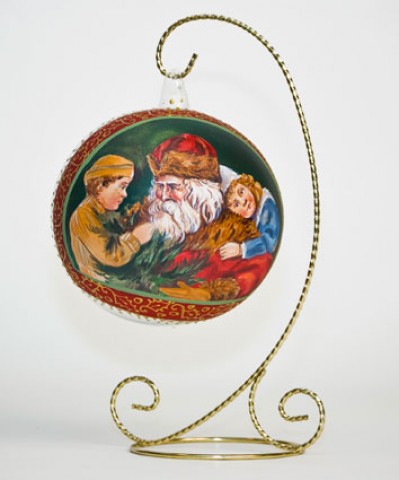 TEMPORARILY OUT OF STOCK <BR><BR>  Mouth Blown Glass Ornament 'Santa with Children' 