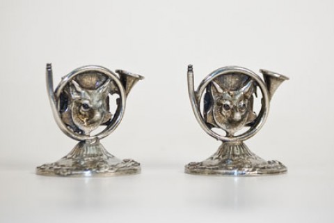 TEMPORARILY OUT OF STOCK <BR><BR> Pewter Fox and Horn Place Card Holders 